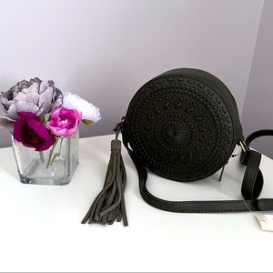 Olive Suede Round Boho Bag